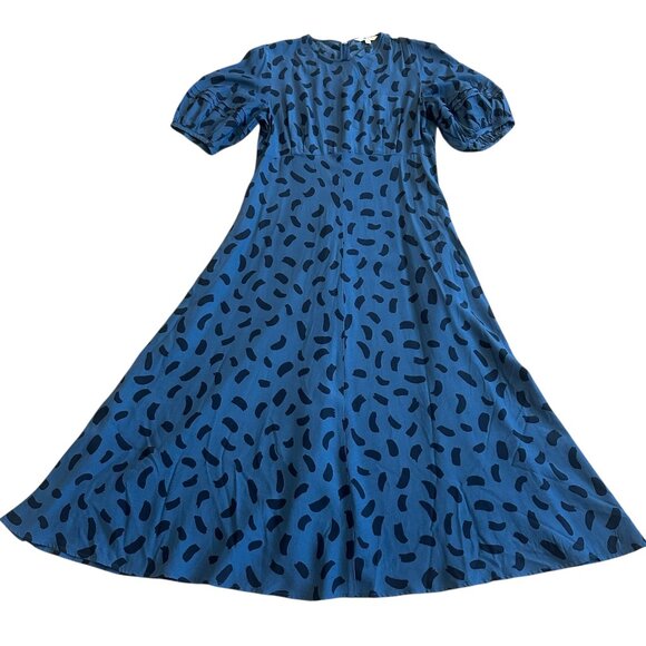 Uniqlo: C Clare Waight Keller Blue Print Dress Midi Length Puff Sleeve Medium - Picture 1 of 12